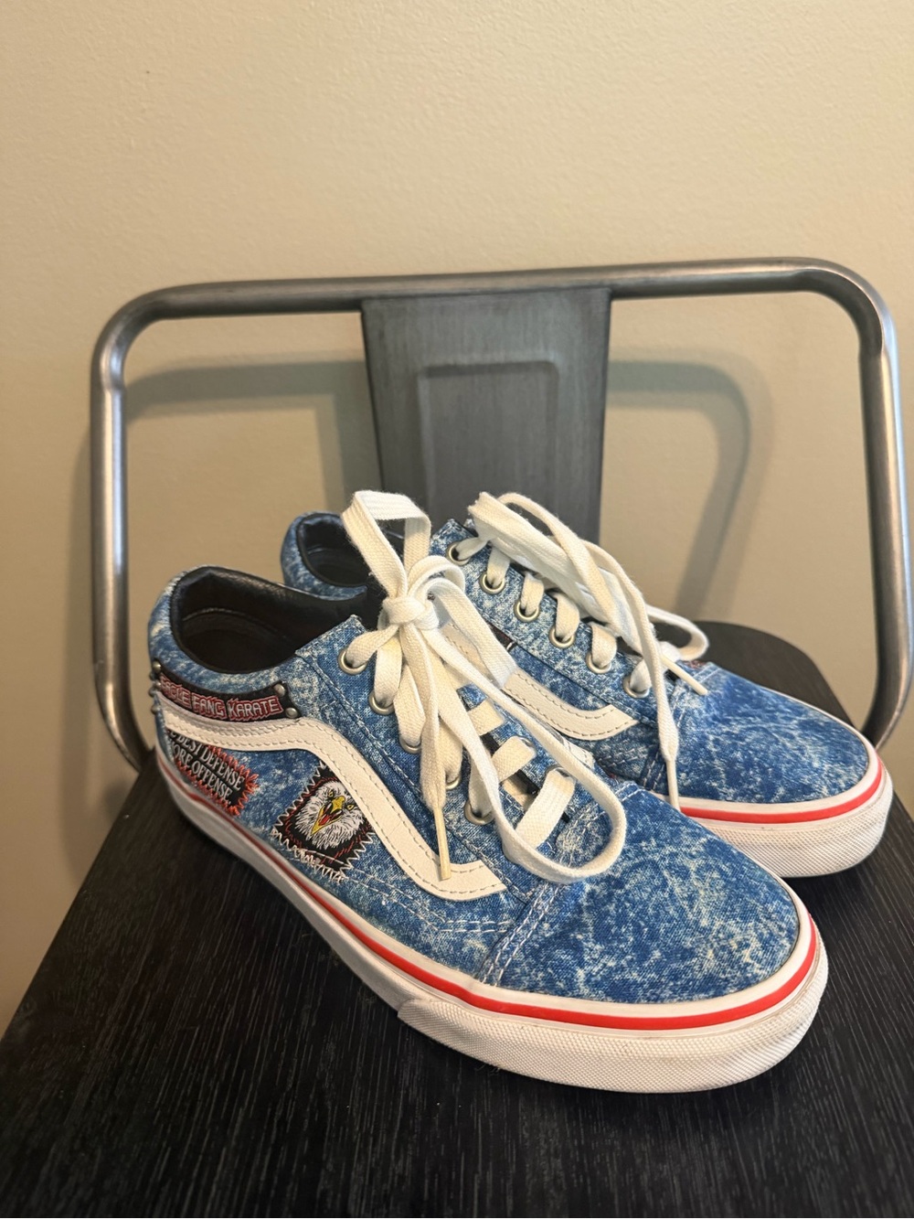 Vans Cobra Kai Eagle Fang Karate Denim Old Skool Sneakers Women 7 Men 5.5